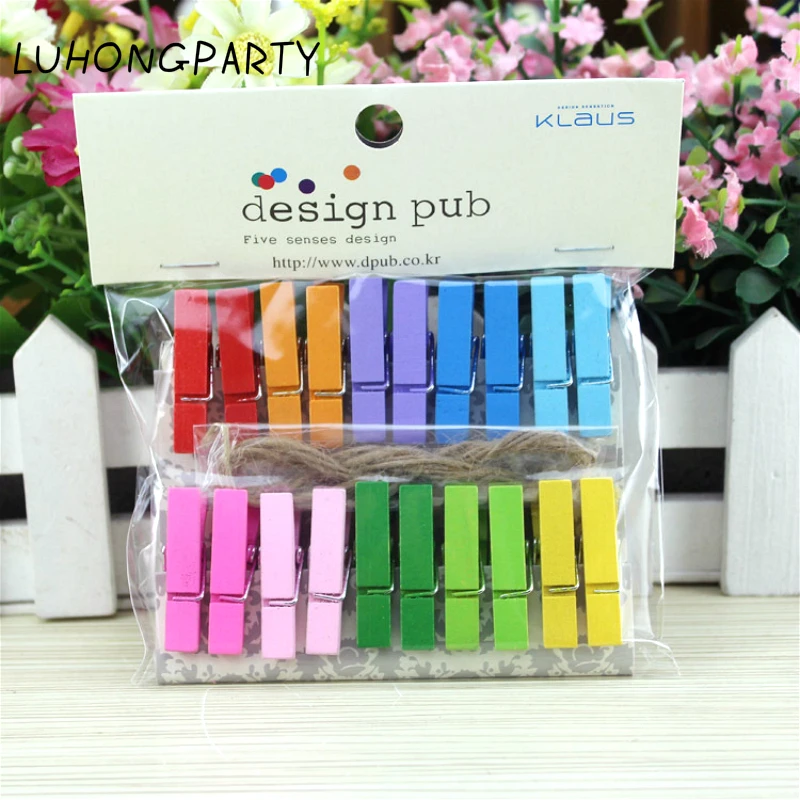 20PCS Colorful Rainbow Wooden Clothespin Office Supplies photo Craft Clips DIY Clothes Paper Peg Clothespin Party Decoration