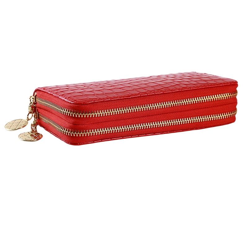 Женские кошельки на двойной молнии, Дамский модный бумажник, Женская длинная дизайнерская сумочка, сумка для телефона, высокое качество, красный/белый/черный - Цвет: red