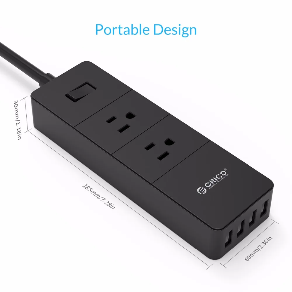 ORICO power Strip Socket 2-Outlet 4 usb-порта для зарядки защита от перенапряжения 1250 Вт/10А зарядная станция ограничитель напряжения