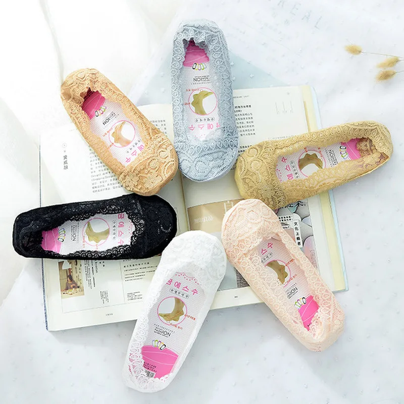 

Lace boat socks female spring and summer cotton socks bottom shallow mouth low invisible silicone non-slip thin socks