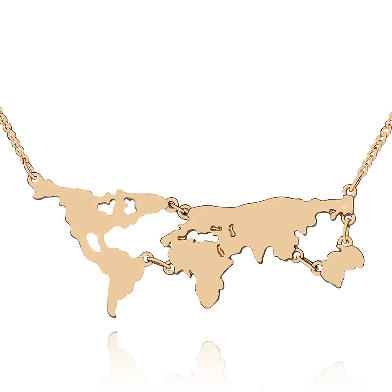 

Fashion map necklace three parts connection World map pendant jewelry