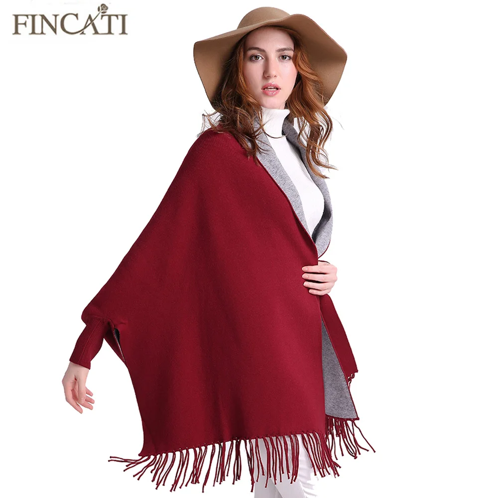 

New Arrival 2018 Autumn Winter Women's Cashmere Contrast Color Reversible Wear Ponchos Capes Pashmina Tassels Thick Shawl Scarf