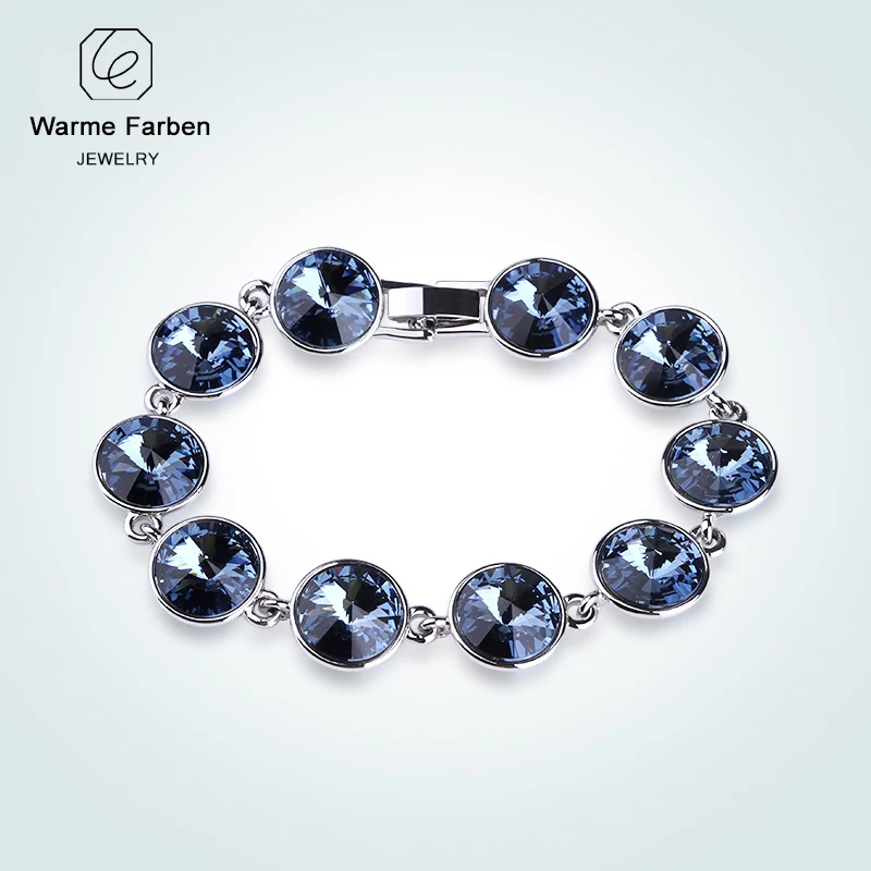 

WARME FARBEN Crystal from Swarovski Women Bracelets Luxury Blue Round Stone Charm Bangle & Bracelets Fine Jewelry Birthday Gifts