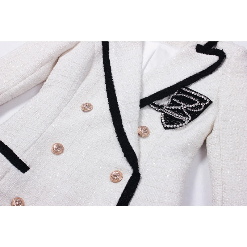 High Quality Designing European Women Streetwear Plus Size Long Blazer Shawl Collar Beading Runway Jackets Blazers