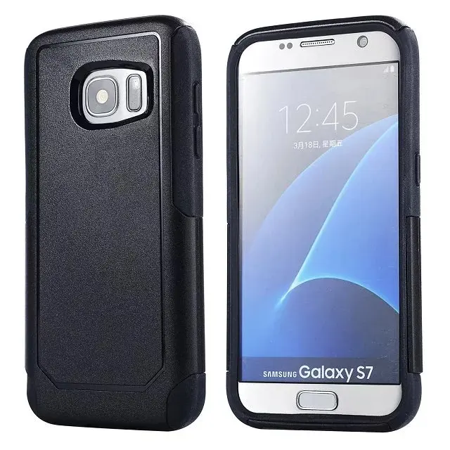 DHL hybrid 2 в 1 пластиковый+ tpu чехол для Galaxy S7, S7 края, высокое качество жесткий чехол для Galaxy S7 S7 Edge 100 шт./лот - Цвет: Black