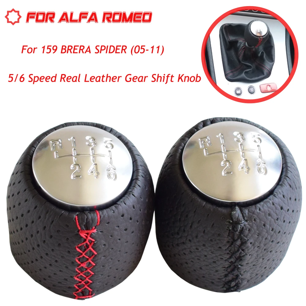 

2019 Hot Shell Car Gear Shift Knob For ALFA ROMEO 159 BRERA SPIDER (2005-2011) For 5/6 Speed MT Real Leather Stick Lever Shifter