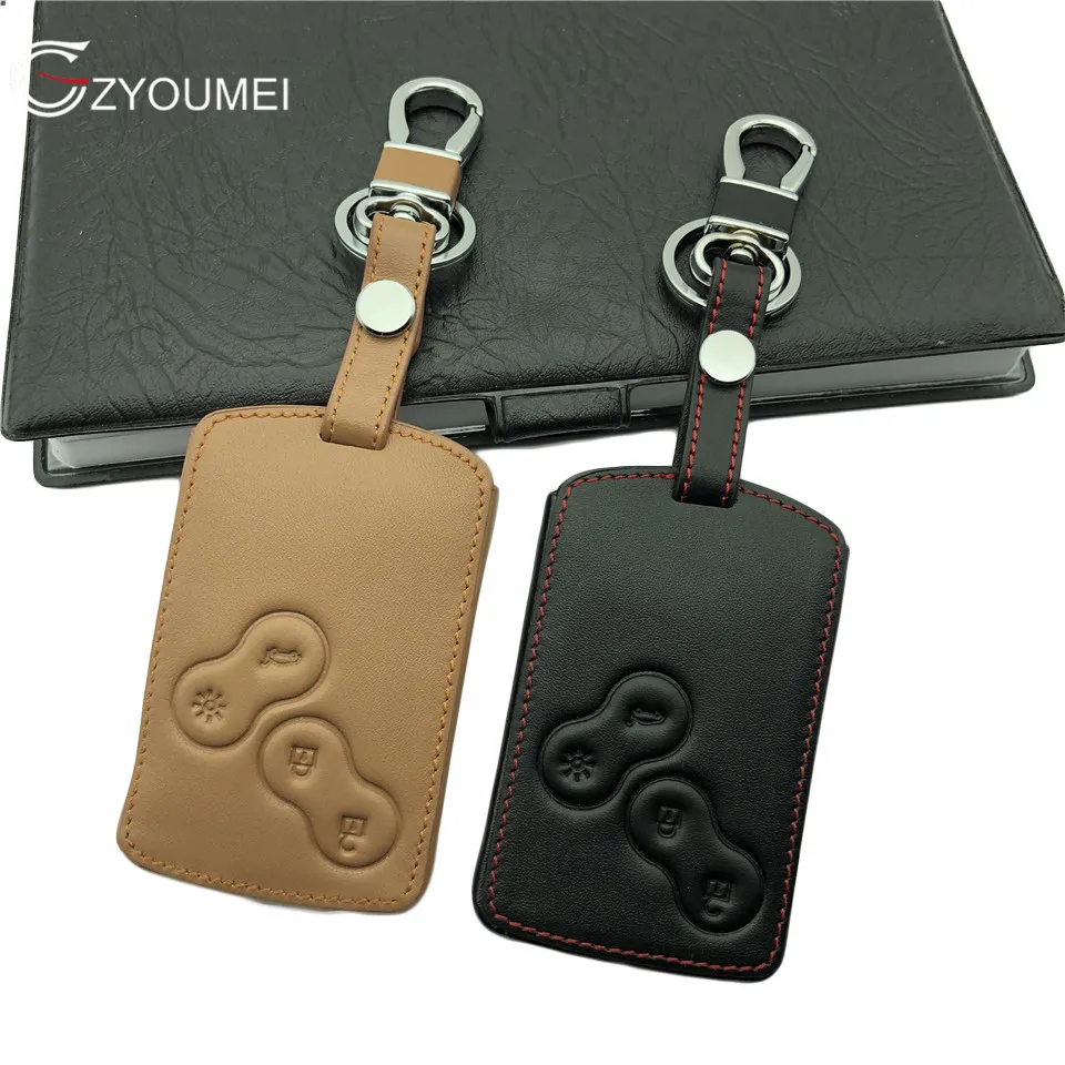 

Genuine Leather Car Key Cover 4 Button Smart Key Case For Renault Clio Logan Megane 2 3 Koleos Scenic Card Key Ring Holder