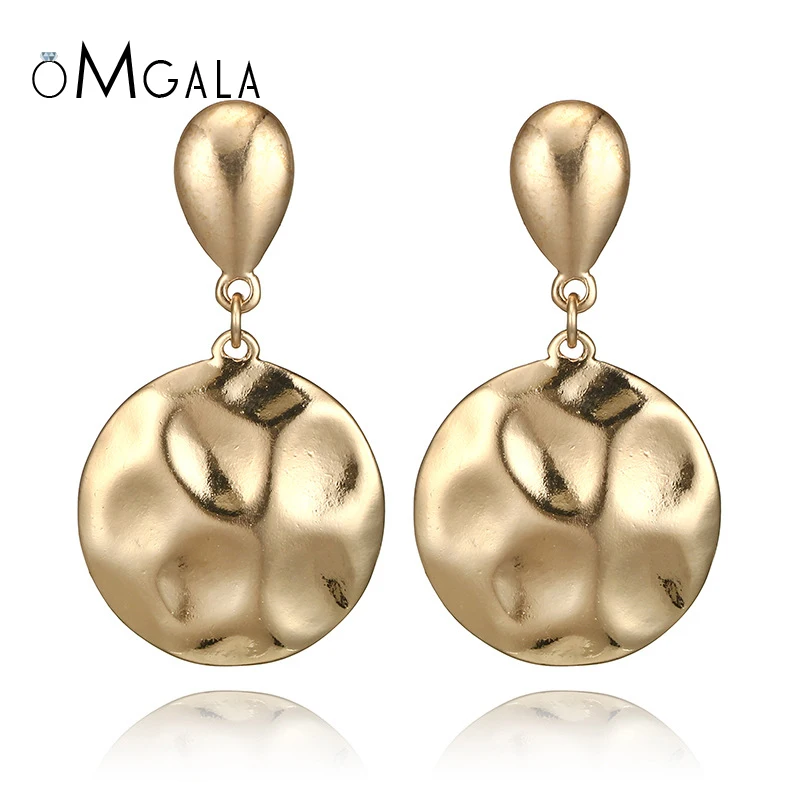 

OMGALA Gold Color Round Drop Earrings For Women Punk Style Big Concave Alloy Statement Dangle Earrings Party Jewelry Gifts