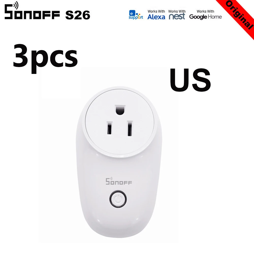 3 шт./лот Sonoff S26 Wi-Fi умная розетка TypeF EU Беспроводная штепсельная розетка умный дом переключатель для Alexa Google Assistant IFTTT - Комплект: 3Pcs US