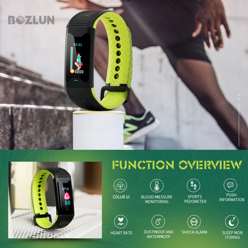 BOZLUN Sports Smart Bracelet Heart Rate Tracker Fitness Blood Pressure Medical level Wristband Sleep Monitor Smart Watch Men B31