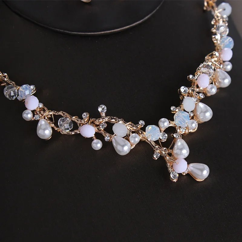  Crystal Jewellery Set Bride Silver Necklace Necklace Earrings Set Female Wedding Jewelry  (2)