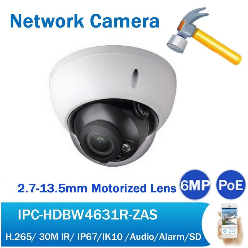 

DH IPC-HDBW4631R-ZAS 6MP PoE IP Camera 30M IR Motorized Lens Security CCTV Network Dome Camera support Audio SD slot