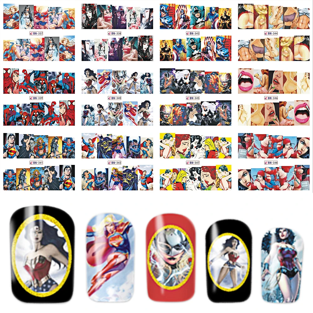 12 дизайн/набор очаровательные Мультяшные узоры переводные наклейки для ногтей полное покрытие с красочным кончиком инструмент для маникюра BEBN337-348