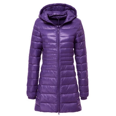 S~ 6XL, новинка, осенне-зимняя женская куртка на утином пуху, тонкая парка, Женское пальто, длинное пальто с капюшоном размера плюс, ультра светильник, верхняя одежда SF038 - Цвет: Фиолетовый