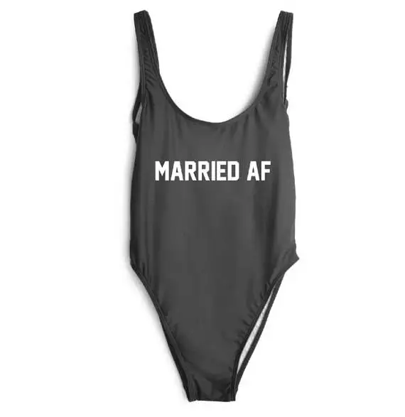 Skuggnas Married AF Bathing suit One piece Suit Off the Shoulder Jumpsuit Sleeveless newlywed bride wife just married Sweimwear 