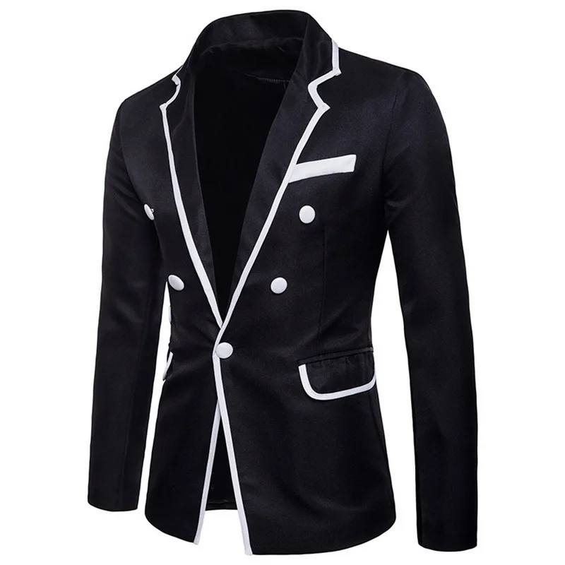 

Laamei Autumn Men Blazer Jacket Fashion Single Button Social White Suits&Blazer Casual Patchwork Business Mens Slim dress coat