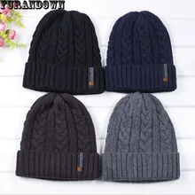 Мужские зимние шапочки 30% шерсть вязаные шапочки для мужчин теплые толстые skullies брендовая шапочка в стиле кэжуал шапки