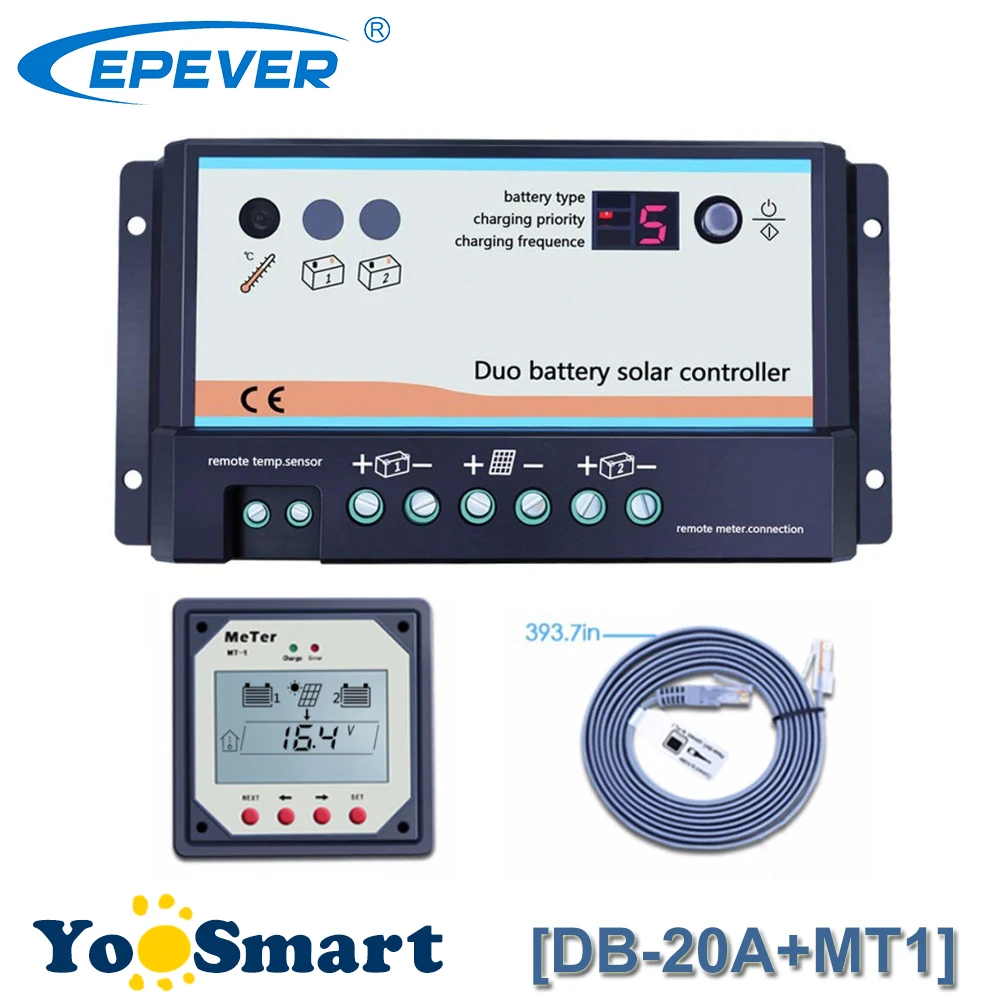 

PWM 20A Solar Charger Controller daul battery charge controller with Remote LCD Meter MT-1 meter-1