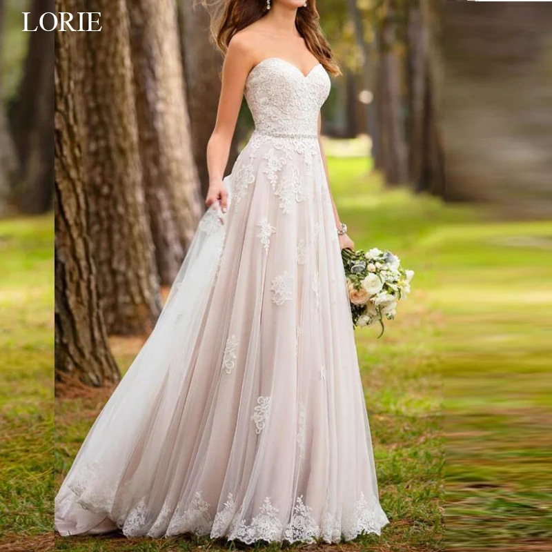 

LORIE A-line Wedding dresses, Lace Appliques Summer Sleeveless Backless Wedding Dress Sweetheart Bridal Gowns Wedding Gown