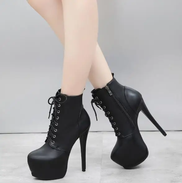Super high heels 14CM stiletto boots waterproof platform Europe and the United States sexy nightclub leather lace Martin boots a Super high heels 14CM stiletto boots waterproof platform Europe and the United States sexy nightclub leather lace Martin boots a