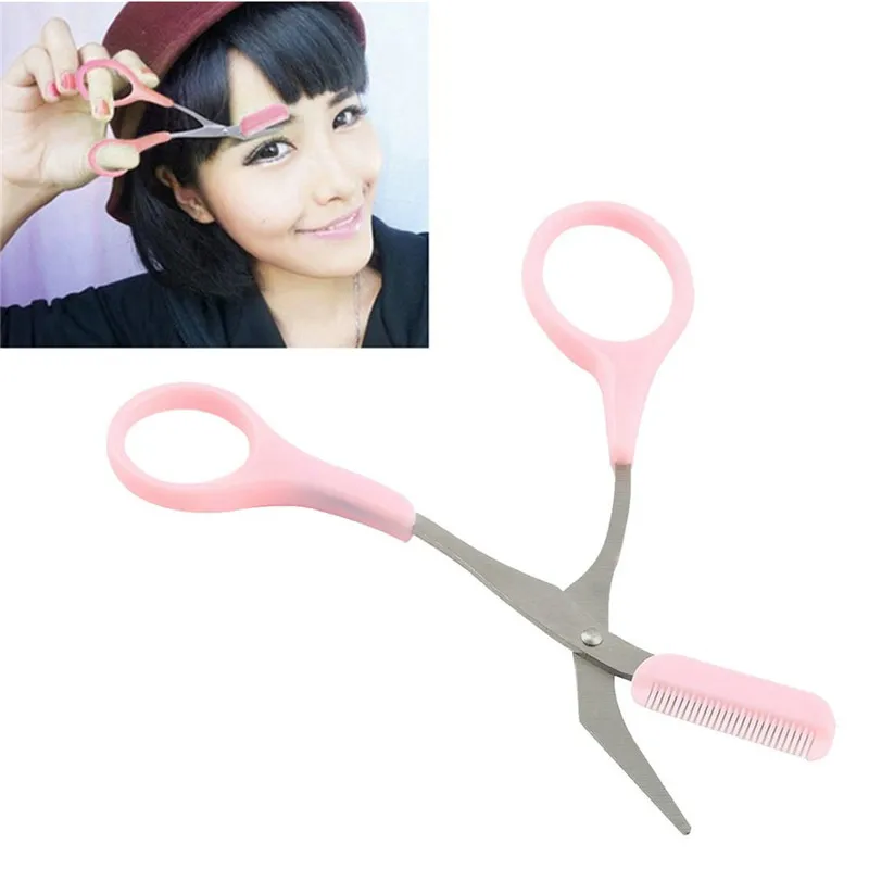 100pcs/lot Eyebrow Trimmer Scissors With Comb Remover Makeup Tools Hair