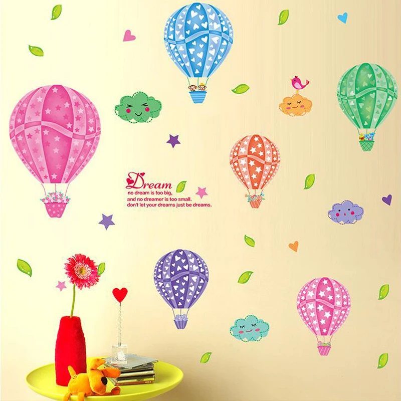 

Colorful dream hot air balloon wall stickers children room removable cartoon wall decals kids home decor baby bedroom wallpaper