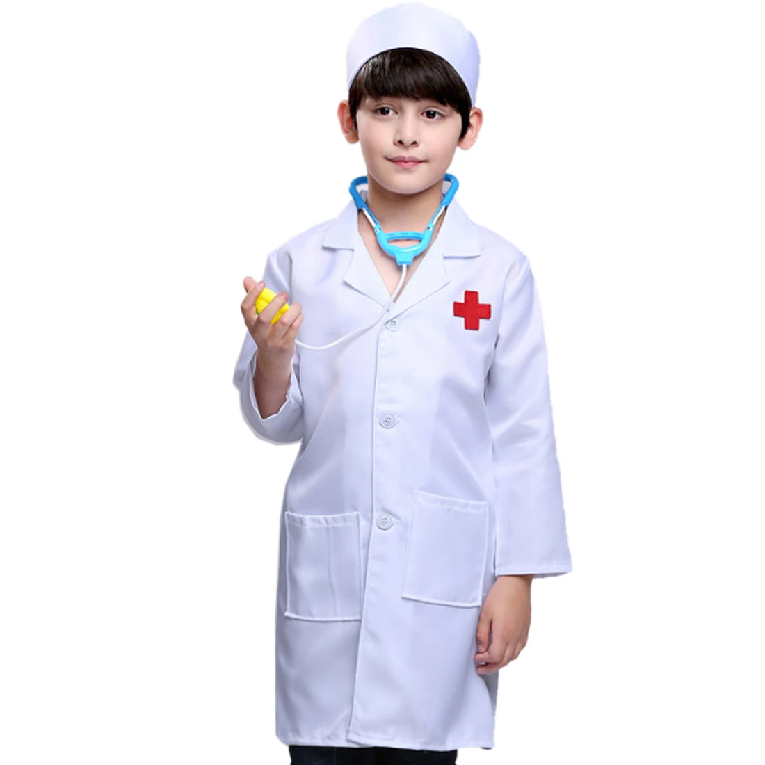 Crianças de Manga Longa de Médico + Cap Profissional para 90 Doctor Pretend Play Little Nurse Role Playing Traje - 110 130 cm 7 Brinquedos e hobbies