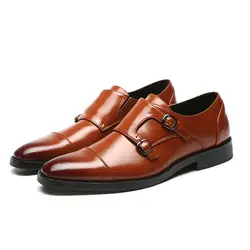 Новые кожаные Для мужчин официальная обувь с ремнем и пряжкой острый носок свадьбы высокое качество Для мужчин платье Бизнес обувь