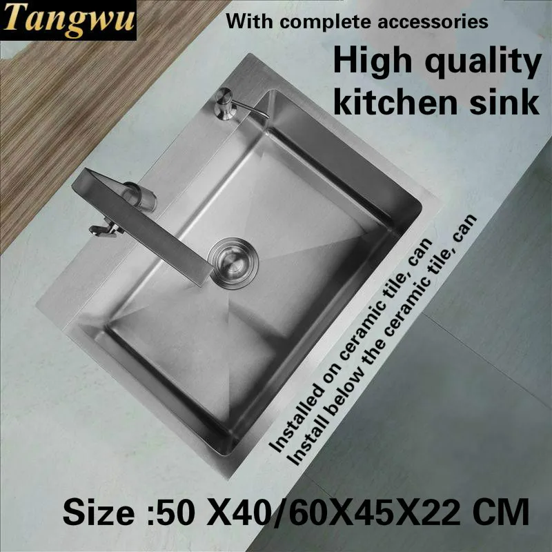 

Tangwu More high-grade kitchen sink food-grade 304 stainless steel 4 mm manual single slot 50 x40/60X45X22 CM