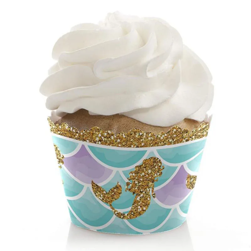 

12 Pcs/set Kawaii Cupcake Wrappers Toppers Picks Baby Shower Girl Birthday Party Kids Favors Princess Little Mermaid Party Favor