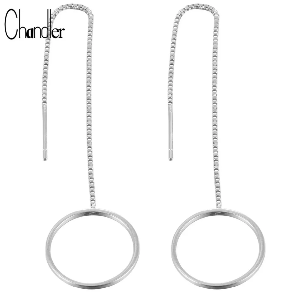 

925 Sterling Silver OL Style Long Thread Line Earring For Women Round Circle Dangle Maxi Geometrical Cocktail Party Accessary