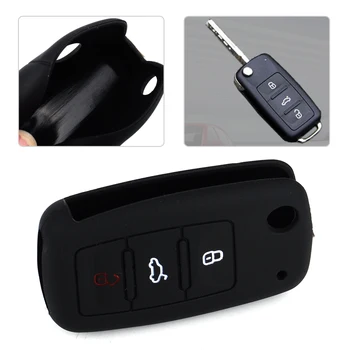 

DWCX Car Silicone Black 3 Button Key Cover Case Shell for Skoda Fabia Octavia Superb Seat VW Jetta Golf Passat Polo Caddy Bora