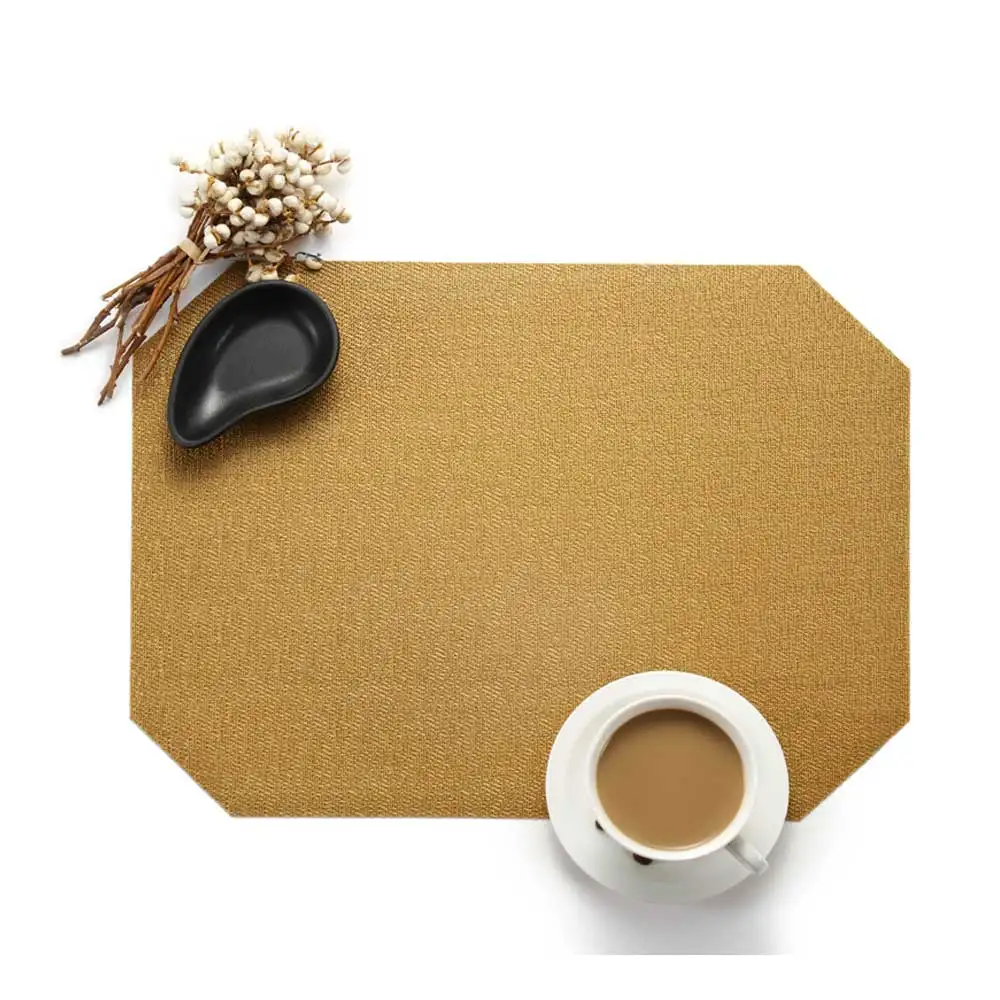 

40x30cm Octagonal Waterproof Table Cloth Pad Slip-Resistant Plate Cup Pads Weave Textilene PVC Plastic Dining Placemat Kitchen
