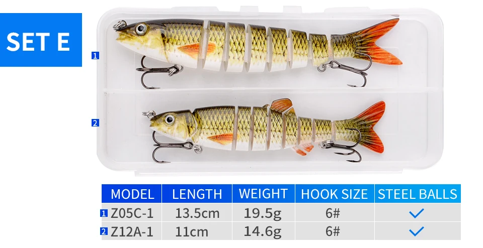 1 комплект в партии, 2/5 шт разноцветные, приманка для рыбалки, набор для рыбалки с коробкой, мульти сегментов шарнирные, твердая приманка, похожая на настоящую воблеры свимбейт Crankbait