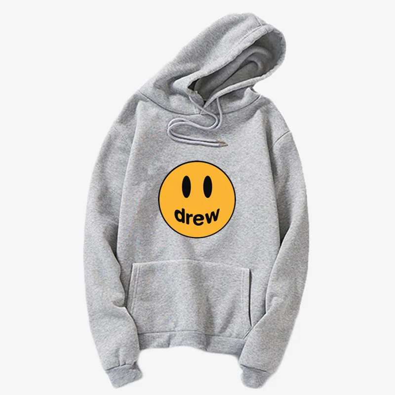 Drew Sweatshirt Drew House Justin Bieber Smiley-Face Clothing Hoodie, Hooded Sweatshirt for Justin Bieb - Color: gray