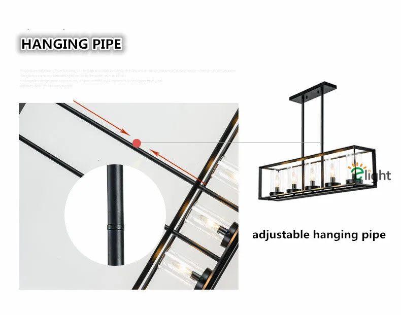 Американский винтажный 5 светильник L80cm металлическая рамка Светодиодная трубка подвесной светильник из толстого прозрачного стекла Hangng светильник для столовой кафе ресторана