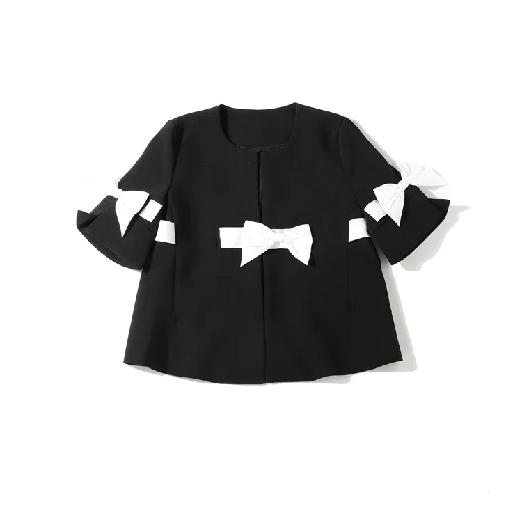 

luxury brand jacket women new women cc coat white Bow short coat elegant ladies outerwear runway top quality short sleeve 80s