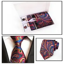 Мужская жаккардовая Пейсли Цветочная Свадебная деловая Вечеринка Hanky шейный набор зажимов для галстука запонки карманная квадратная Подарочная коробка для носовых платков галстук