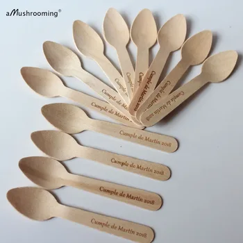 

100 Engraved Birthday Ice Cream Party Mini Wood Spoons Engagment Bridesmaid Wedding Favors Eco-friendly Small Dessert Spoons