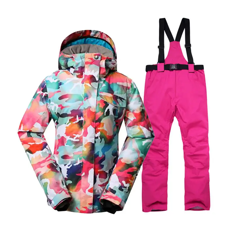 Камуфляжная женская зимняя одежда верхняя одежда Сноубординг наборы водонепроницаемые ветрозащитные дышащие лыжные куртки и пояс зимние брюки - Цвет: rose red pant
