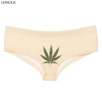 

LEIMOLIS leaf light yellow funny print sexy hot panties female kawaii Lovely underwear push up briefs women lingerie thongs