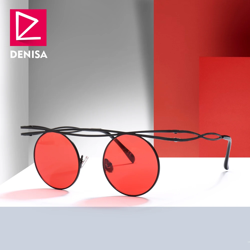 Denisa Gafas de sol redondas retro del mismo color paramujer Denisa Gafas de sol redondas retro del mismo color paramujer