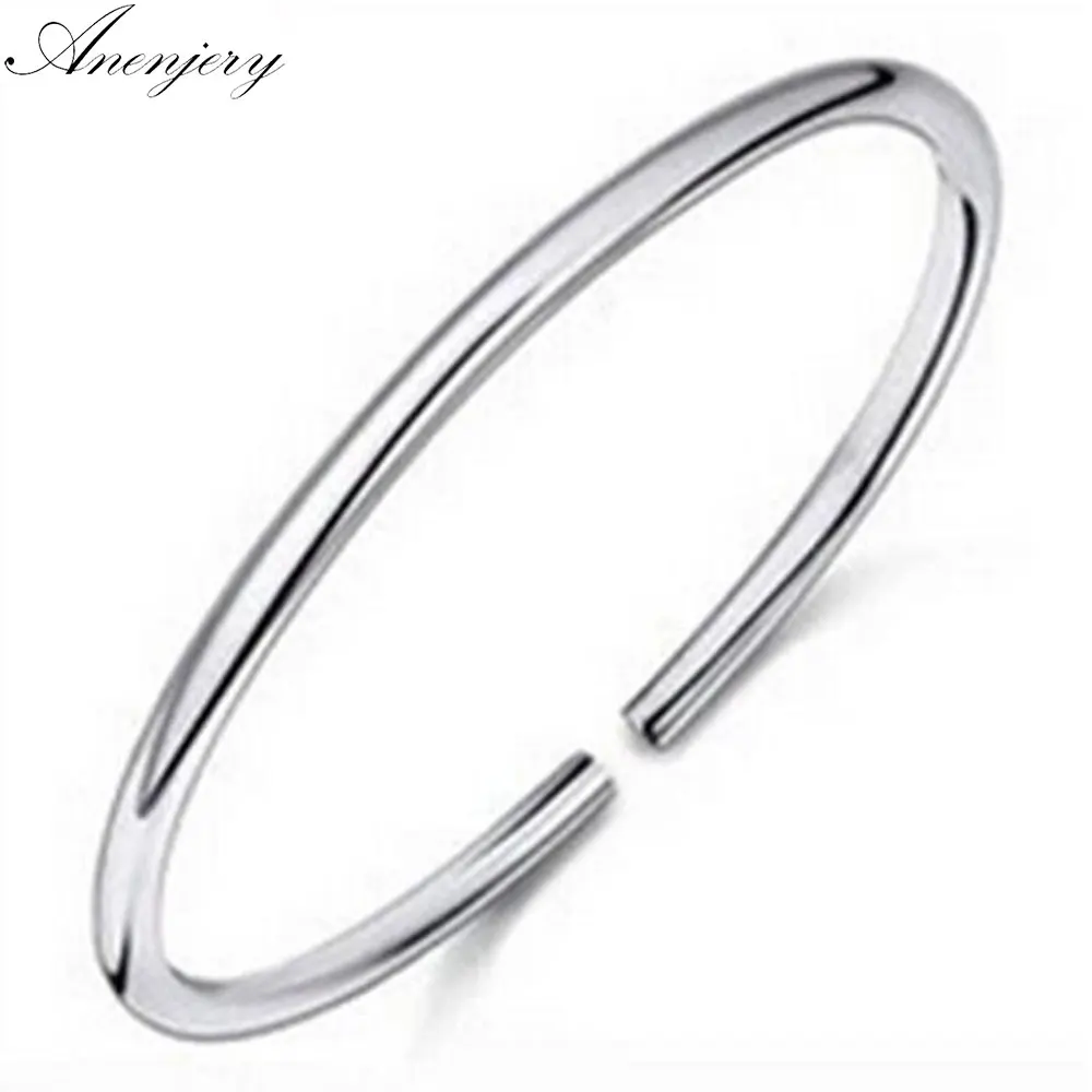 

Anenjery Classical Simple Fashion 925 Sterling Silver Smooth Cuff Bracelets & Bangles pulseras Valentine's Day Present S-B59