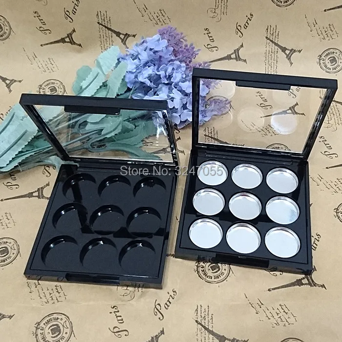 

5pcs10pcs30pcs D19.5mm Square Black Empty 9grids Cosmetic Eyeshadow Powder Case, Plastic Professional Blusher Compact Container