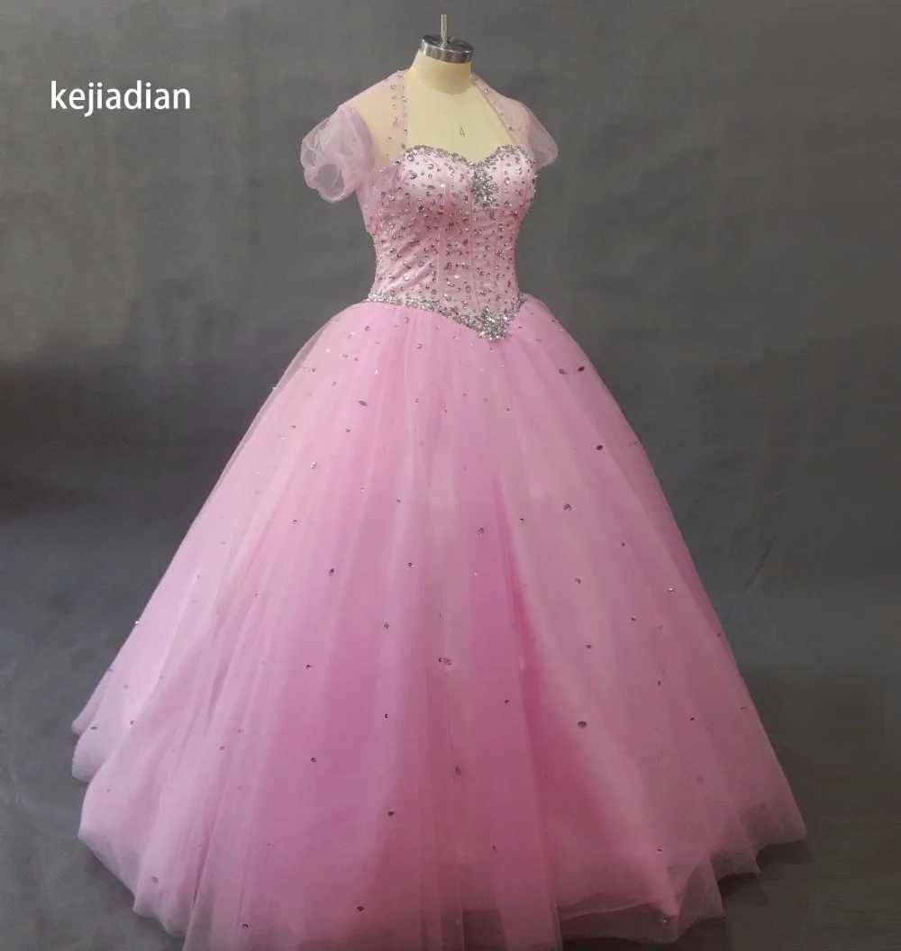 Новейший дизайн 2018 бальное платье платья для Quinceanera розовое с курткой 15 лет милое