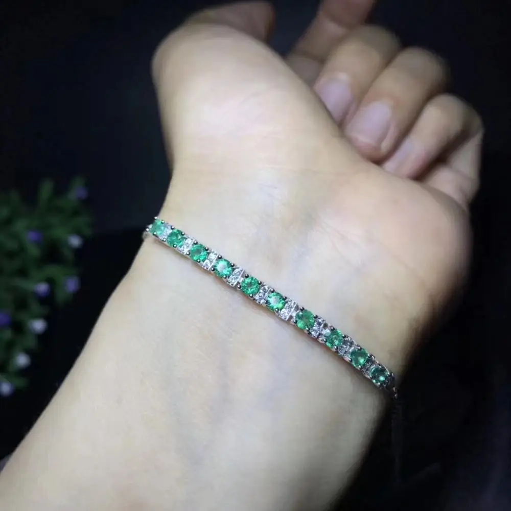 

light-luxury style style charming green emerald gemstone bracelet for women silver jewelry certified real gem girl birthday gift