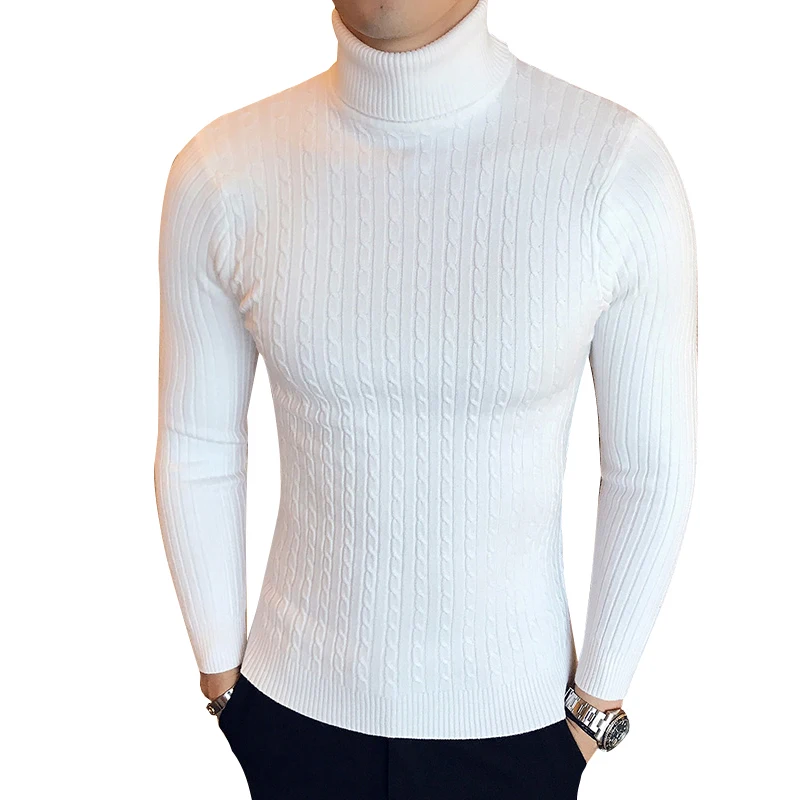 Turtleneck Men Sweater Christmas Cotton Male Sweater Winter Pullover Turtle Neck Men's Jumper White Mens Knitwear Pull Homme