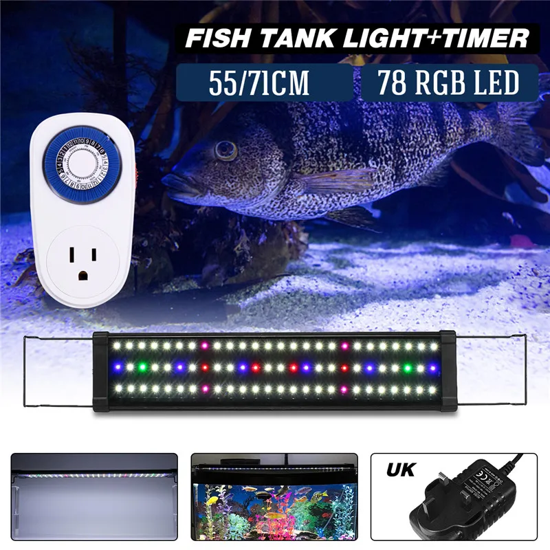 65-70CM Aquarium LED Lighting Aquarium Lamp with Retractable Bracket Light Simple Remote Control Aquarium Fish Tank Water Lamp