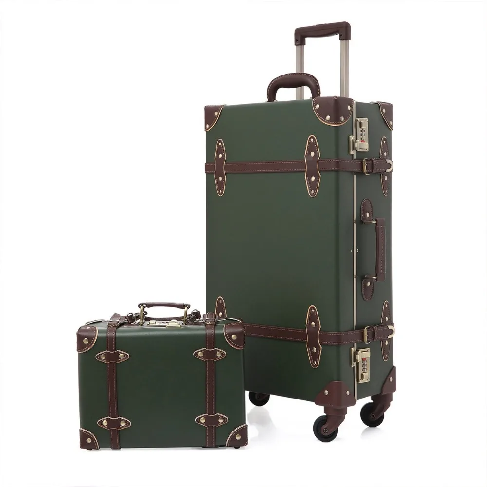 

luggage Pu Leather Carry On Luggage Set Vintage Trolley Suitcase Retro Style Travelers Choice Rolling Trunk with Spinner Wheels