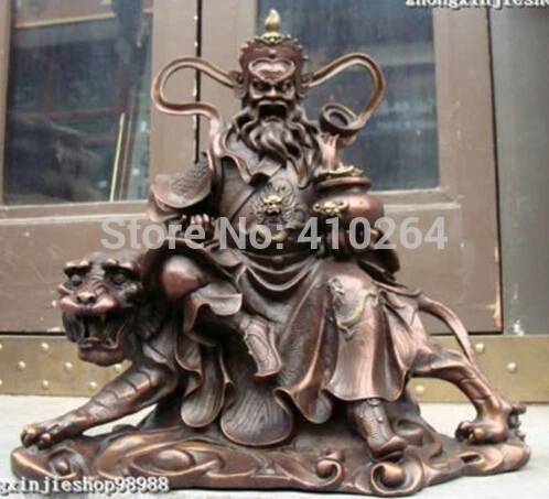 

15"Chinese Folk Red Bronze Dragon wealth God Ride on Tiger Lucky Buddha Statue